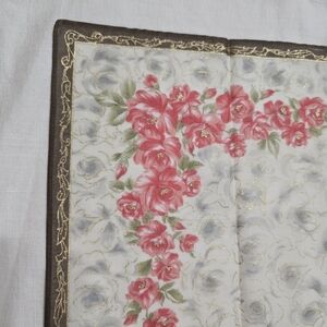 Vintage Lancel Paris Floral Metallic Cotton Handkerchief
